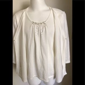 Petite Cream Cardigan wAttached Shell & Pearl Accent